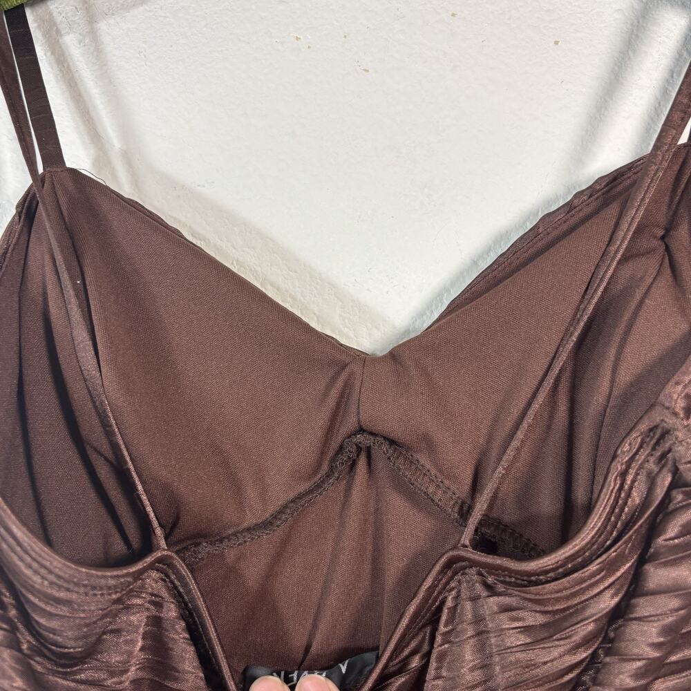 A Byer Vintage Y2k Cami Brown Satin Tank Top Ruched M Coquette Fairy Made In USA - Picture 5 of 7